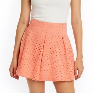 Freestyle Revolution Peach Eyelet A-Line Skater Mini Skirt Coral Pleated Cotton